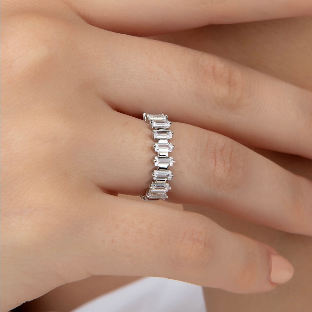 Baguette Ring | Platinum Plated | Adjustable Statement Wedding Jewelry
